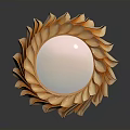 Elegant Golden Leaf Shaped Round Decorative Mirror With Ornate Frame Design 3d model