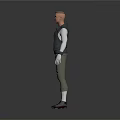 Man 3D Character Model Wearing Black Vest Beige Pants And White Gloves