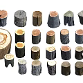Natural Wooden Tree Stump Stools With Various Sizes And Rustic Designs 3d model