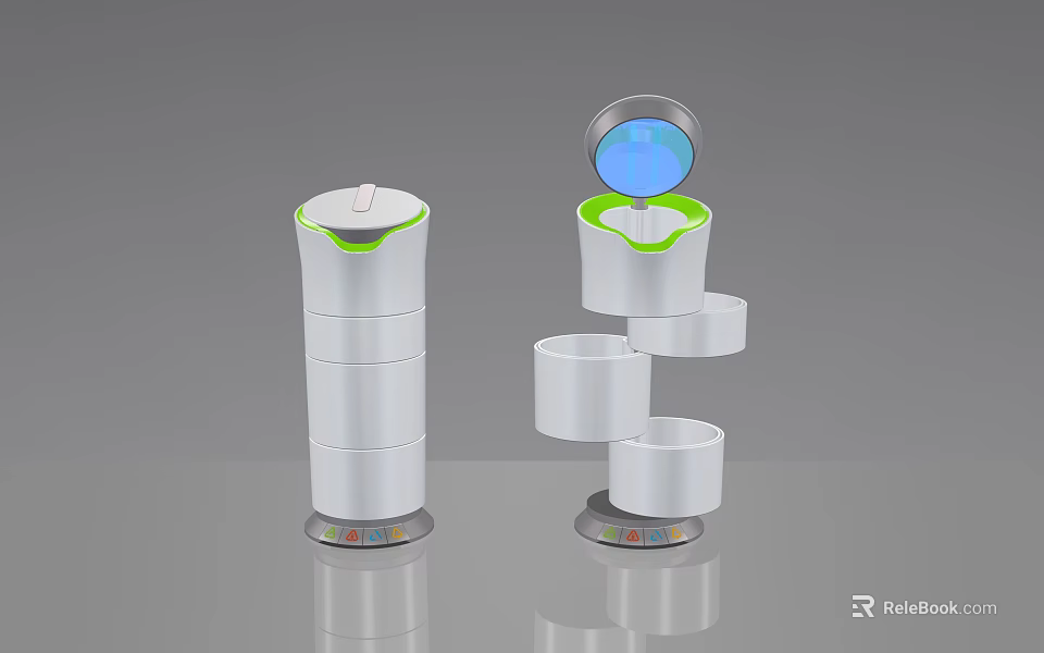 Public Recycling Facility With White Green Design Layered Containers Top Opening 3d model 
