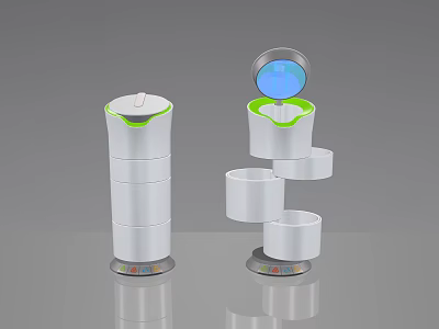 Public Recycling Facility With White Green Design Layered Containers Top Opening 3d model
