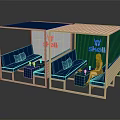 Skoll Branded Public Seating With Wooden Frame And Blue Canopy Design