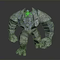 Game Movie Character Stone Golem 3D Render With Green Glowing Back Design