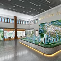 Modern Exhibition Hall Interior With City Model Platform And Map 3d model