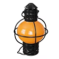 Vintage Style Wall Lamp With Black Metal Frame And Orange Glass Globe
