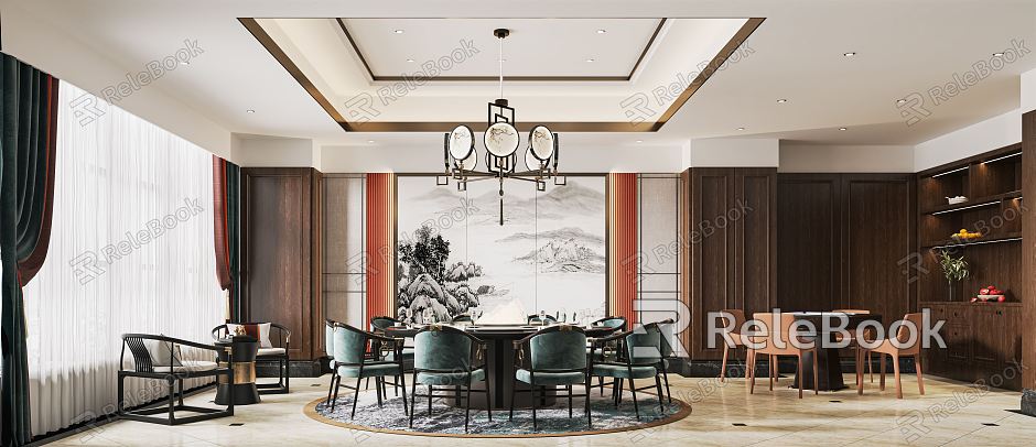 New Chinese-style private room hotel catering private room catering large box restaurant large private room art chandelier round table and chair model