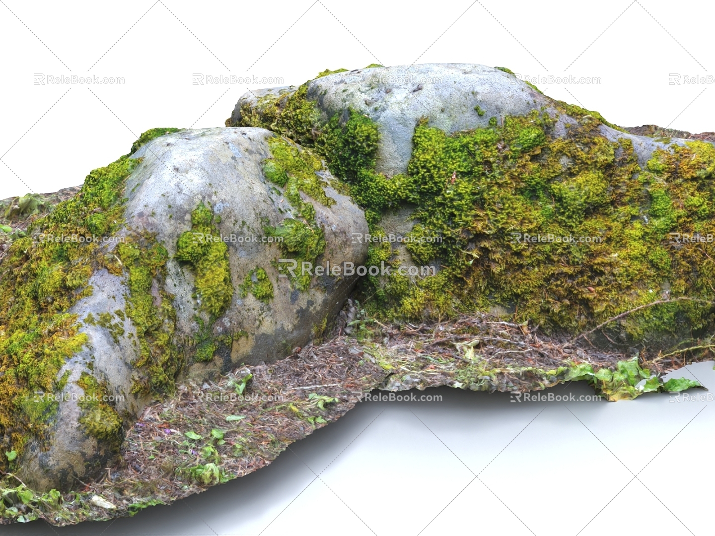 stone boulder moss stone moss moss rock terrain 3d model