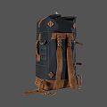 Dark Blue And Brown Canvas Leather Backpack With Adjustable Straps Multiple Buckles And Front Pocket 3d model