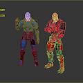 Game Movie Character Blue And Red Armored Robots Standing In Action Poses