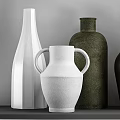 Decorative Ceramic Vases In White Green Beige With Various Shapes On Shelf