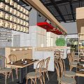 Modern Restaurant Interior With Wooden Tables Chairs Wine Rack And Decorative Lighting