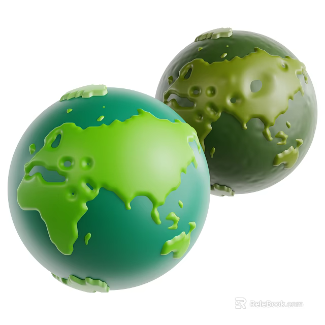 Decorative Ornament Set Green Globe Ornaments With Melted Design For Home Decor 3d model 
