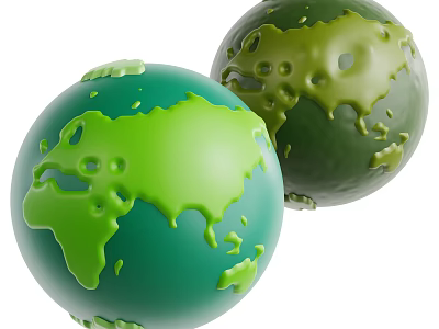 Decorative Ornament Set Green Globe Ornaments With Melted Design For Home Decor 3d model