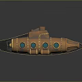Copper Steampunk Submarine Model With Round Glass Windows And Mechanical Details