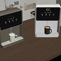 Modern Instant Hot Water Dispensers On Wooden Table With Digital Display And Mugs