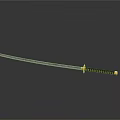 Traditional Japanese Katana With Sharp Metal Blade And Golden Handle On Dark Surface