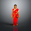 Elegant Indian Woman In Traditional Red Saree Standing Against Grey Background