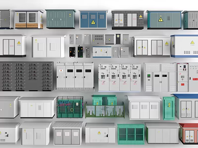 Various Industrial Control Cabinets With Safety Labels Different Colors And Specifications 3d model