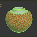 Elegant Sculpture Carving of Round Spherical Vase with Orange Red Floral Patterns and Glossy Finish