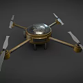Yellow Drone With Four Propellers Transparent Dome Camera Metallic Body And Landing Gear
