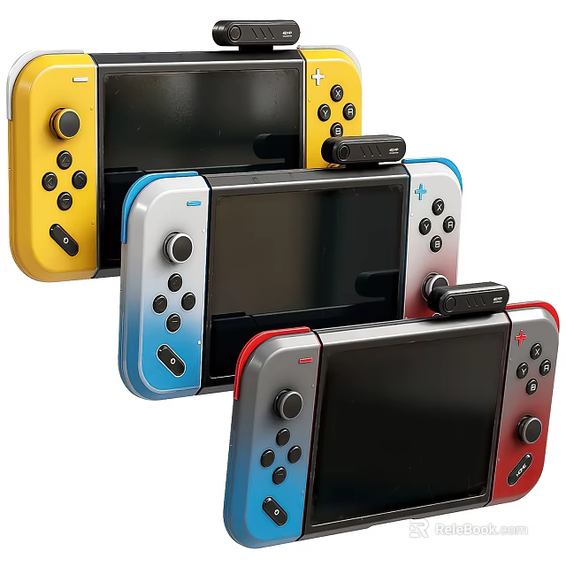 Three Colorful Game Controllers For Handheld Gaming Devices With Button And Joystick Design 3d model 