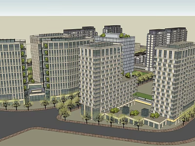Modern Urban Architectural Complex With High Rise Buildings Greenery And Roads 3d model