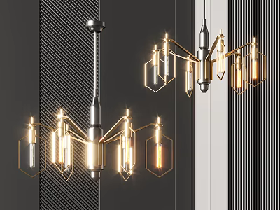 Modern Luxury Chandelier Featuring Geometric Metal Frame And Illuminated Glass Shades 3d model