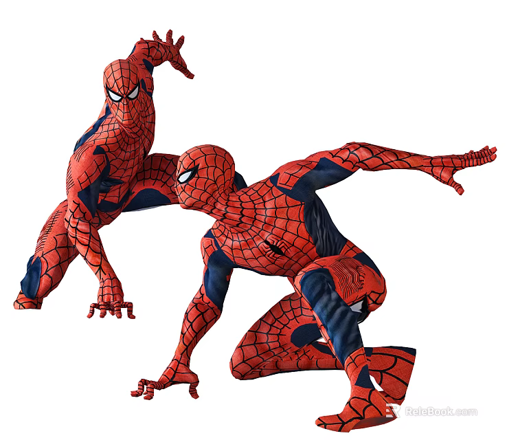 Two Spiderman Characters In Red And Blue Suits With Dynamic Action Poses 3d model 