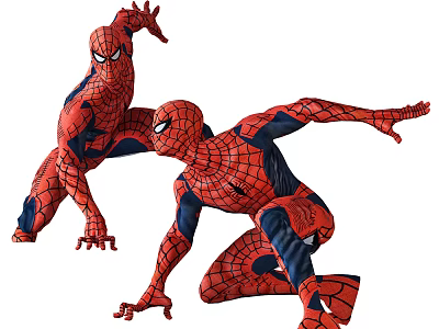 Two Spiderman Characters In Red And Blue Suits With Dynamic Action Poses 3d model