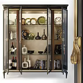 Stylish Display Cabinet With Glass Doors Showcasing Vases Plates And Books