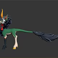 Mythical Creature Character With Green Body Yellow Horns White Mane Red Decorations And Black Tail