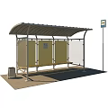 Modern Bus Stop Shelter with Bench Trash Can and Information Sign