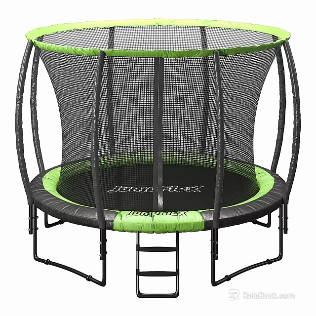 Outdoor Trampoline Sports Equipment with Safety Net Enclosure and Ladder Green Border Black Frame Design 3d model 