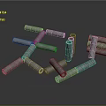 Gray Cylindrical Concrete Pipes Scattered With Stacked Arrangement On Gray Background