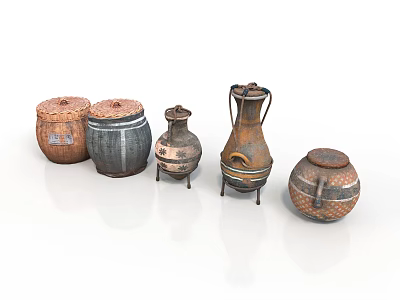 Vintage Ceramic Storage Jars With Various Shapes And Traditional Patterns 3d model