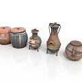 Vintage Ceramic Storage Jars With Various Shapes And Traditional Patterns 3d model