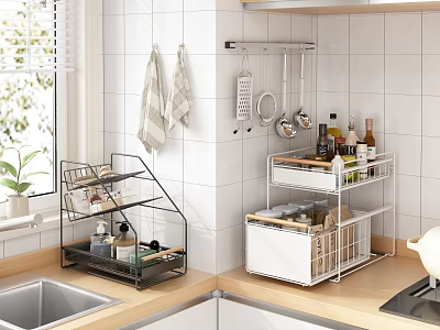 Multi tiered Metal Kitchen Shelves for Organizing Spices and Cooking Essentials 3d model