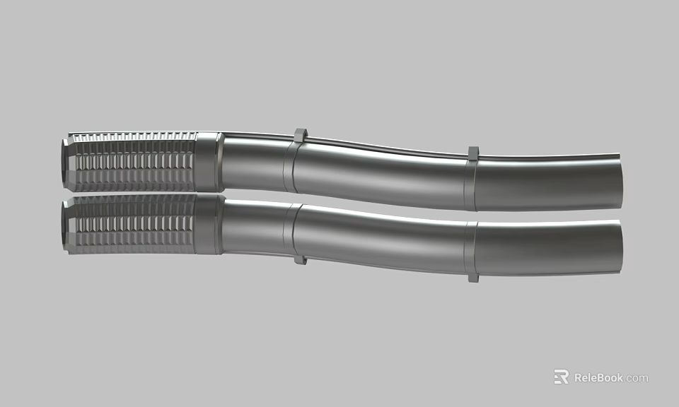 Silver Metal Pipes With Curved Design And Smooth Surface Connection Parts 3d model 