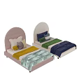Cozy Upholstered Headboard Kids Bed with Colorful Pillows Soft Blankets Yellow Green Blue