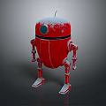 Red Robot with Snow Covered Round Dome and Blue Eye Standing on Dark Surface