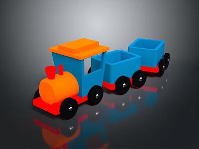 Colorful Toy Train with Orange Engine Blue Cars Black Wheels and Red Base 3d model