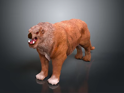 Realistic Prehistoric Creature 3D Model With Brown Fur Sharp Teeth Open Mouth Standing Pose 3d model