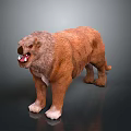 Realistic Prehistoric Creature 3D Model With Brown Fur Sharp Teeth Open Mouth Standing Pose 3d model