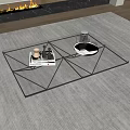 Modern Glass Top Coffee Table With Metal Frame On Grey Rug And Tray