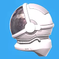 Futuristic White Astronaut Helmet with Starry Galaxy Visor against Blue Background