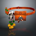 Orange Ornamental Belt With Skull Feather Yellow Pom Poms And Green Beads Decoration