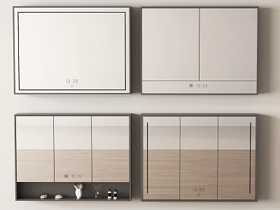 Modern Bathroom Mirror with Wall Mounted Storage Cabinet and Time Display Design 3d model