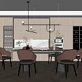 Modern Restaurant Interior Design With Dining Table Chairs Pendant Lights And Herringbone Floor 3d model