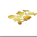 Stylish Flat Design Golden Flower and Leaf Decorative Patterns on Gray Background 3d model
