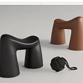 Modern Curved Design Stools in Black and Brown with Decorative Rope